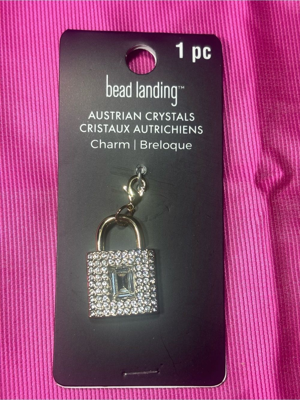 New Bead Landing Austrian Crystal Padlock Charm - Gold & Clear Crystal